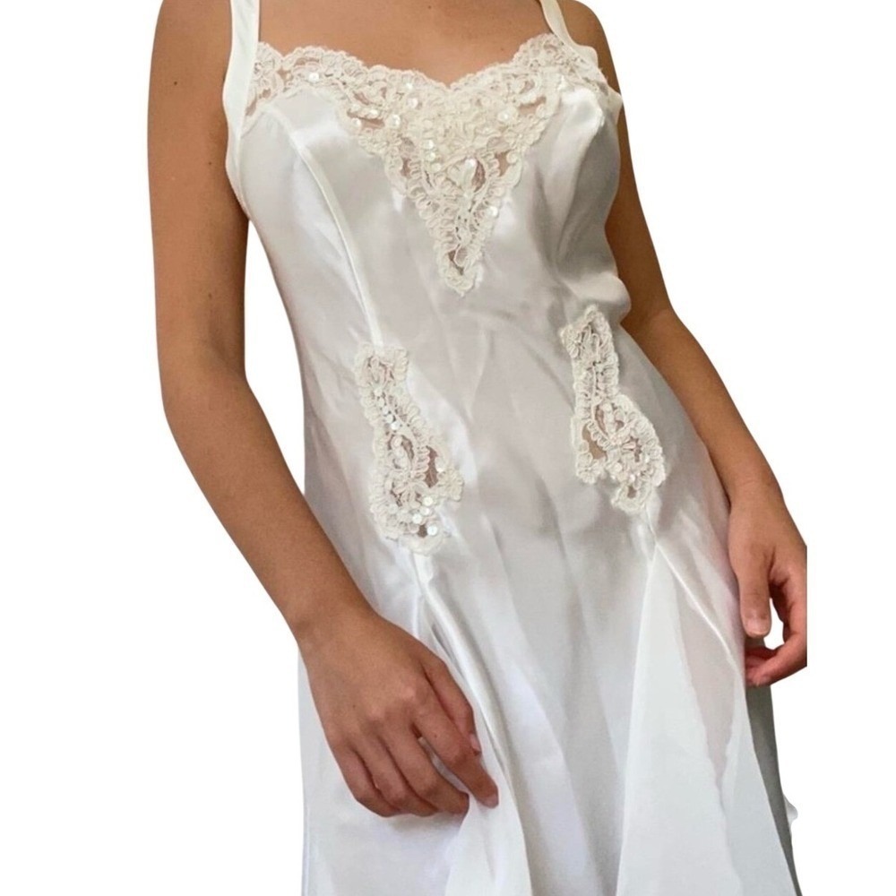Vintage Victoria's Secret White Satin Lace Chemise Slip Dress Large